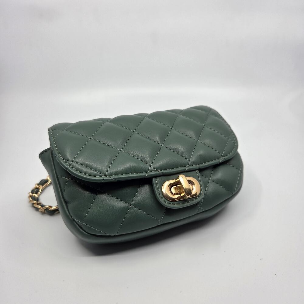 The Drop Quilted Crossbody Bag Sage Green Gold Chain Strap Mini Purse